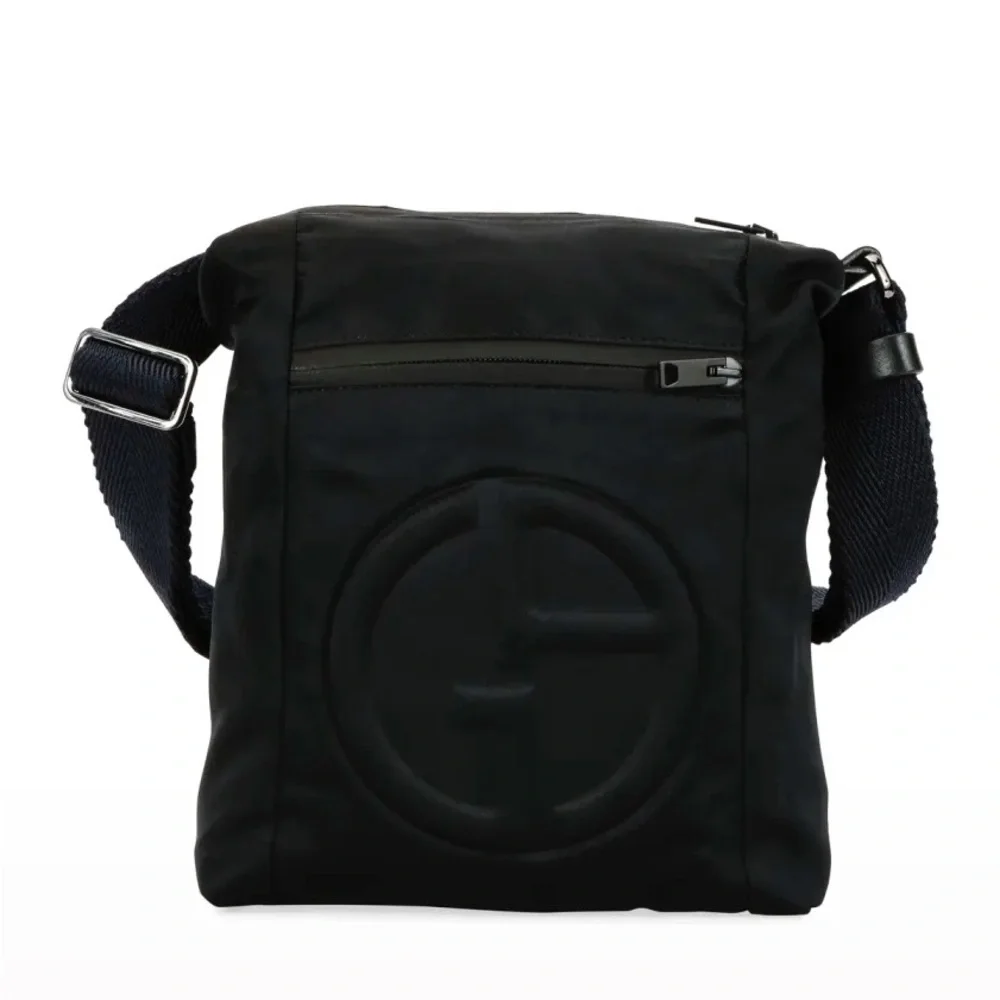 Authentic Giorgio Armani Black Embossed Logo Messenger Bag